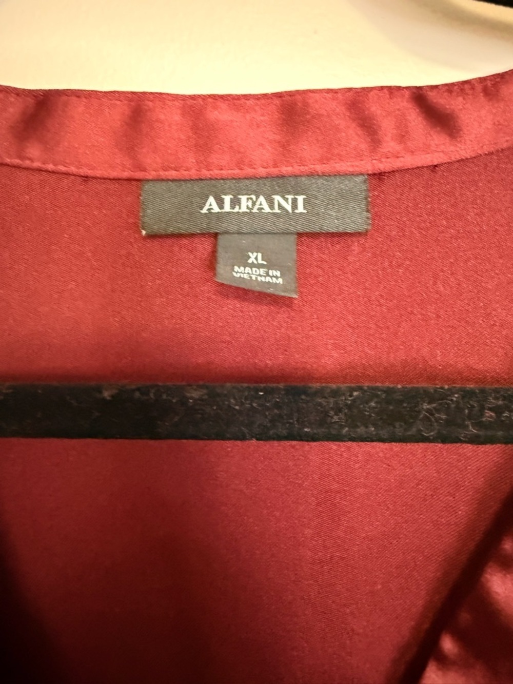 Alfani Long Sleeve Satin Blouse, Size XL, Burgundy - Picture 2 of 6